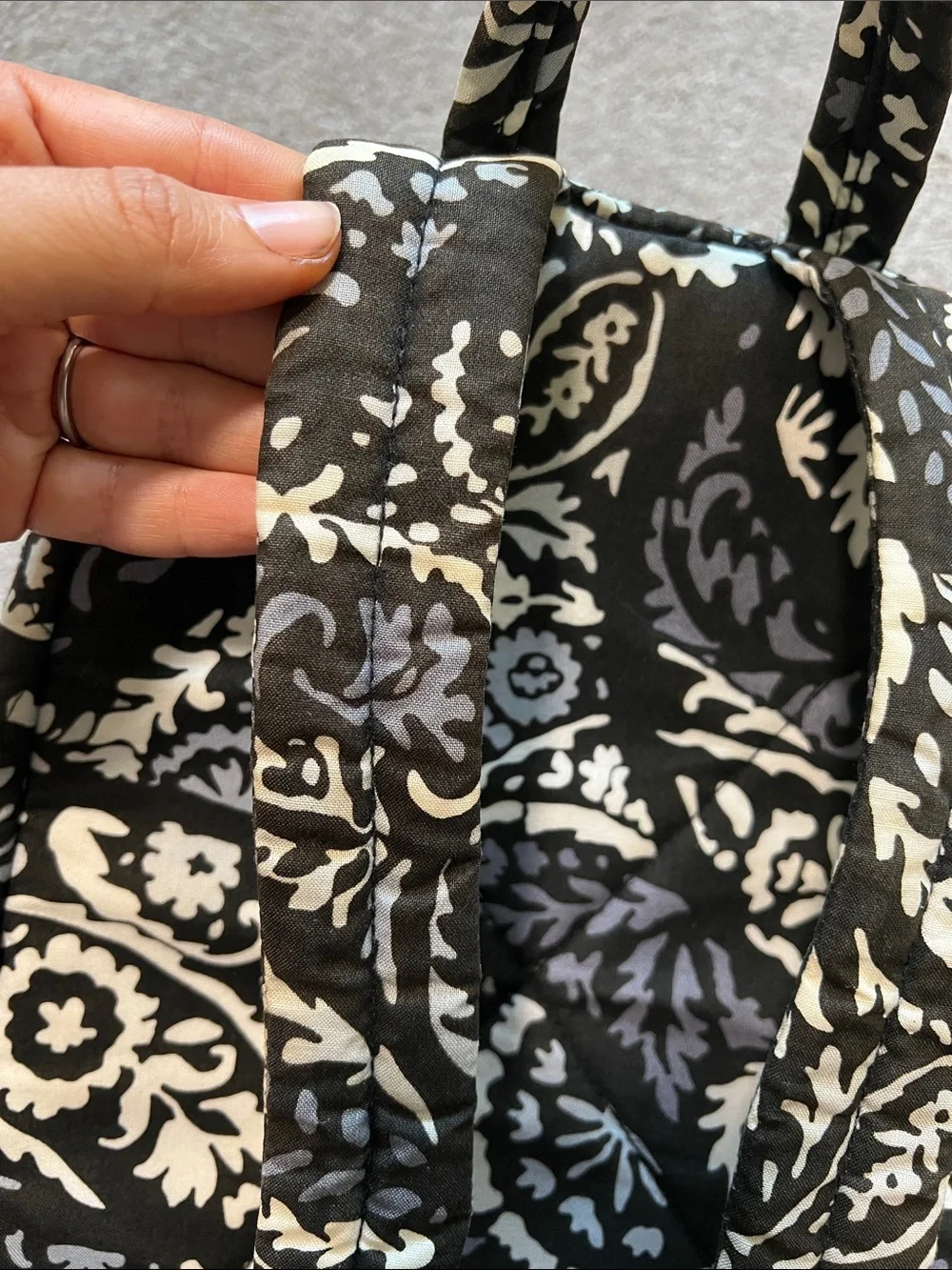 Vera Bradley Baroque Floral Quilted Backpack in Black Grey Cream